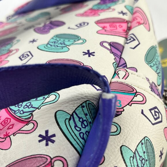 Disney Loungefly Mini Backpack Mad Tea Party Teacup Print Purple & Multicolor - Picture 4 of 6